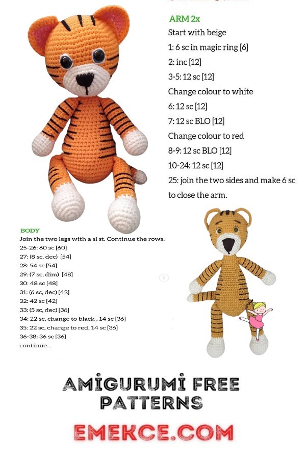 Cute Tiger Amigurumi Free Pattern – Emekce.com