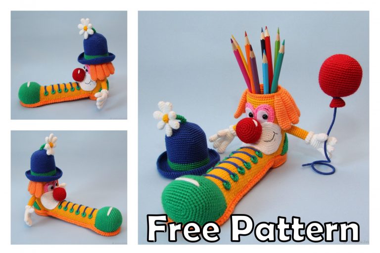 Amigurumi Clown Pencil Holder Free Crochet Pattern