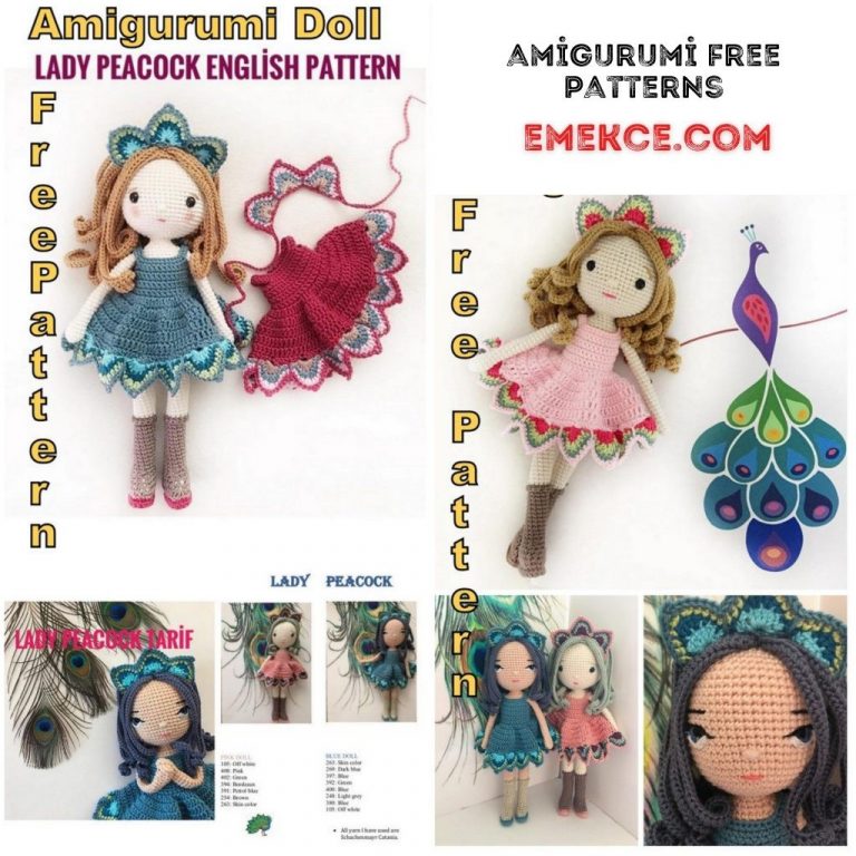 Amigurumi Lady Peacock Free English Crochet Pattern