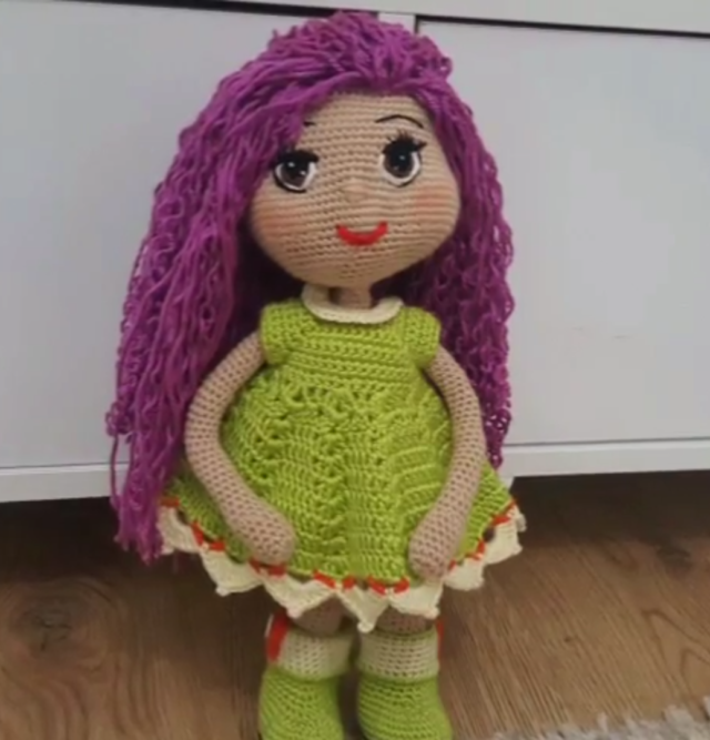 Amigurumi Crochet Mor Saçlı Doll Free Pattern Yapılışı